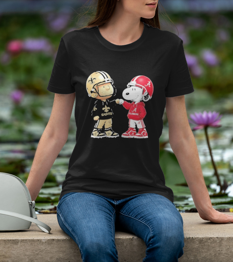 Charlie Brown Saints Snoopy Alabama Fist Bump Football T-Shirt