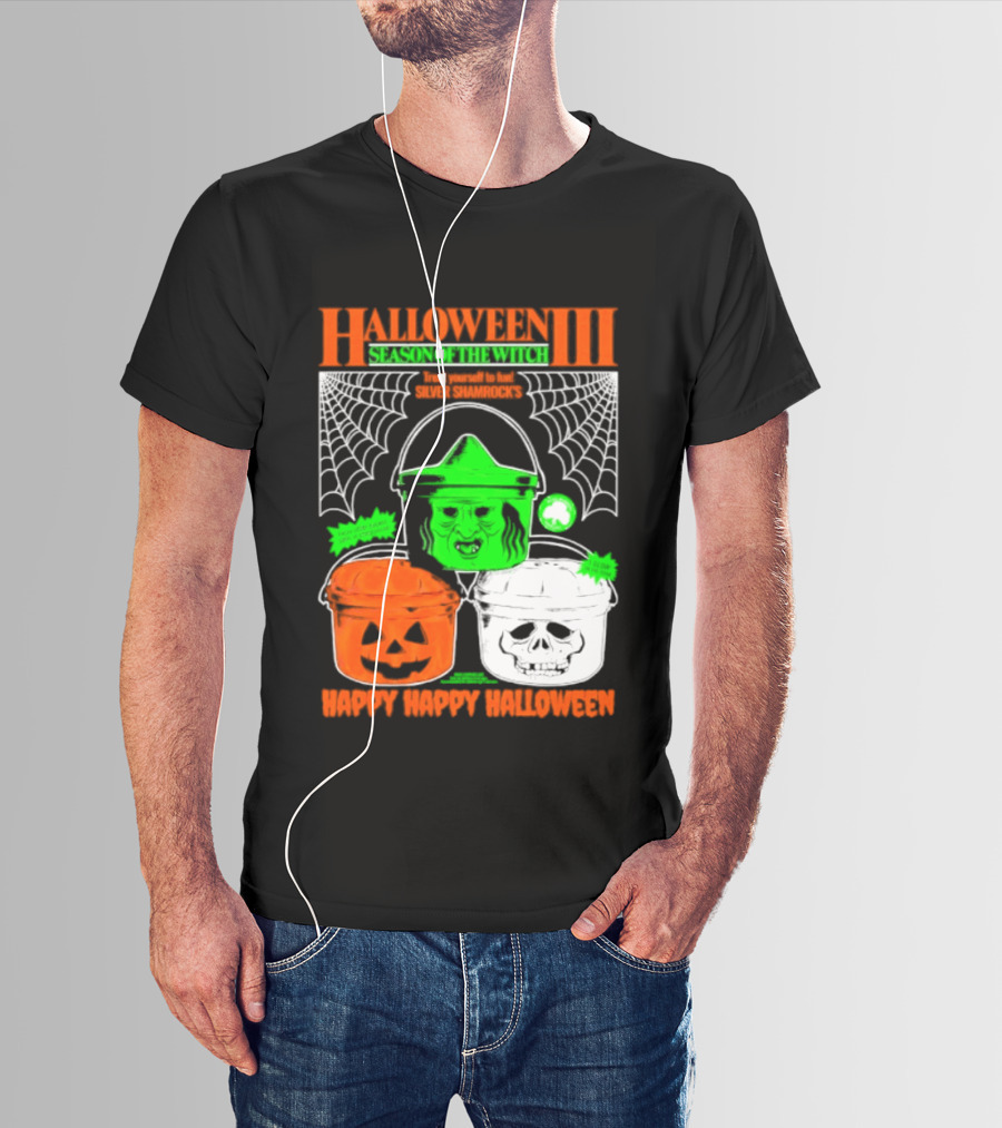 Halloween III Season Of The Witch Silver Shamrock Pumpkin Skull Witch Buckets Happy Happy Halloween T-Shirt