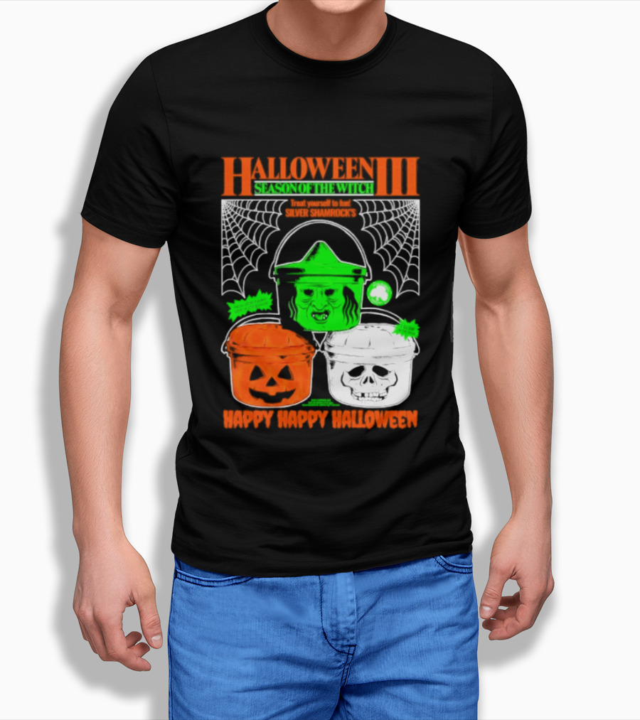 Halloween III Season Of The Witch Silver Shamrock Pumpkin Skull Witch Buckets Happy Happy Halloween T-Shirt