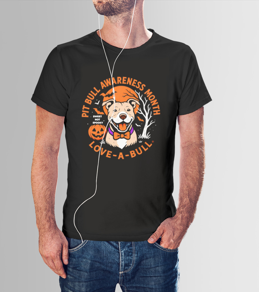 Pit Bull Awareness Month Love A Bull Halloween Pumpkin T-Shirt