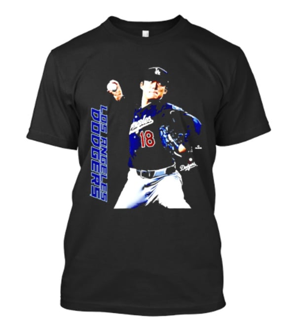 Los Angeles Dodgers Yoshinobu Yamamoto Number 18 MLB Pitcher Swing T-Shirt