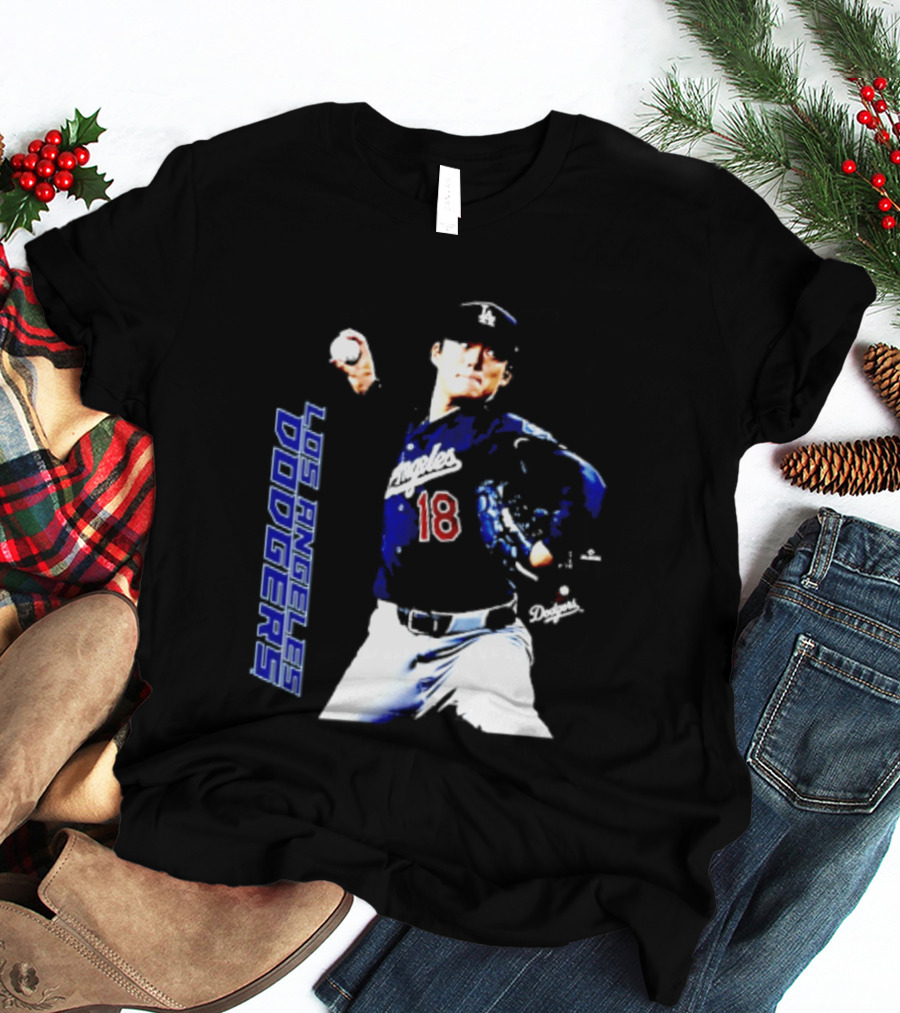 Los Angeles Dodgers Yoshinobu Yamamoto Number 18 MLB Pitcher Swing T-Shirt