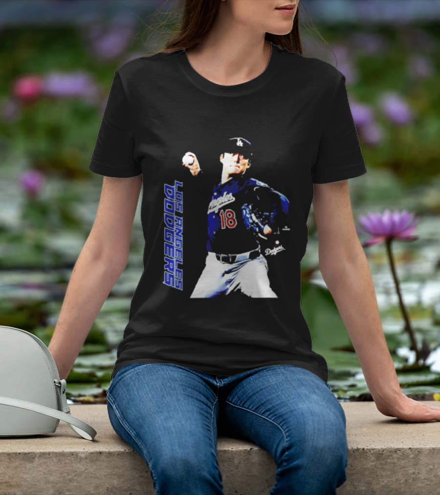 Los Angeles Dodgers Yoshinobu Yamamoto Number 18 MLB Pitcher Swing T-Shirt