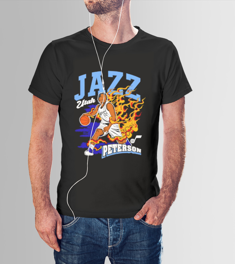Utah Jazz Darryn Peterson Fiery Basketball Action Fan T-Shirt
