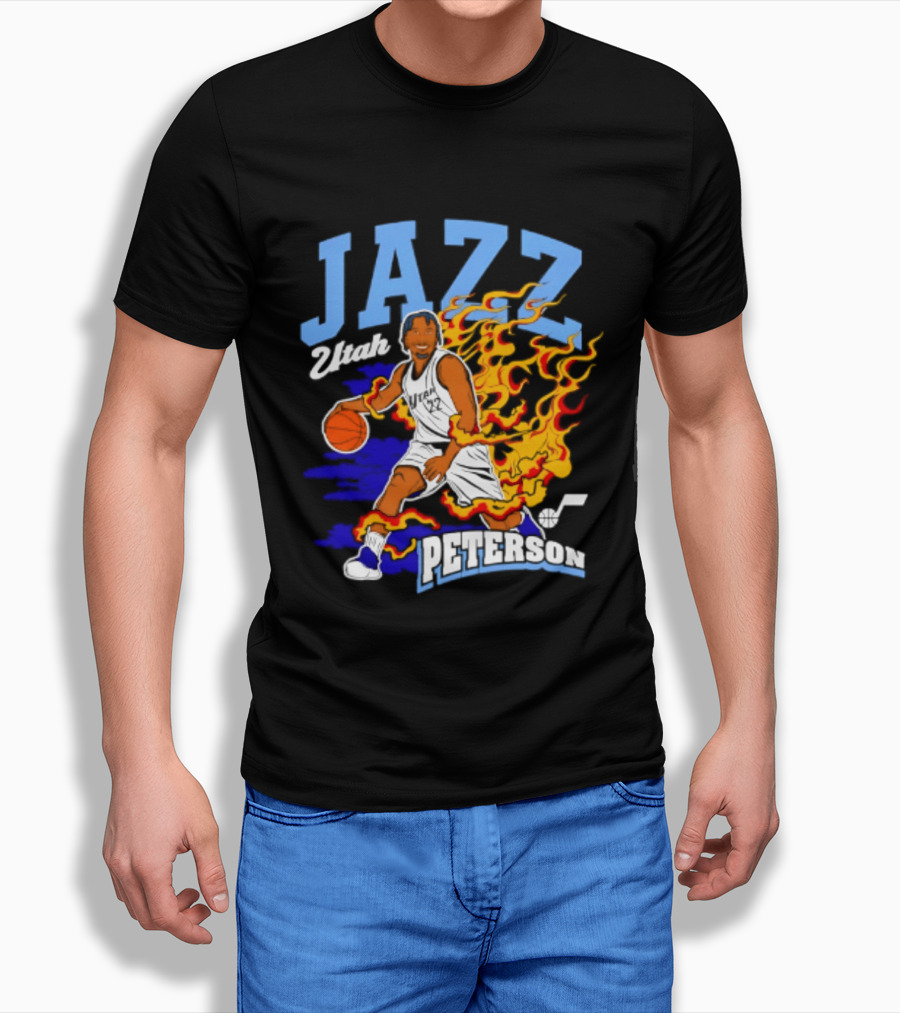 Utah Jazz Darryn Peterson Fiery Basketball Action Fan T-Shirt