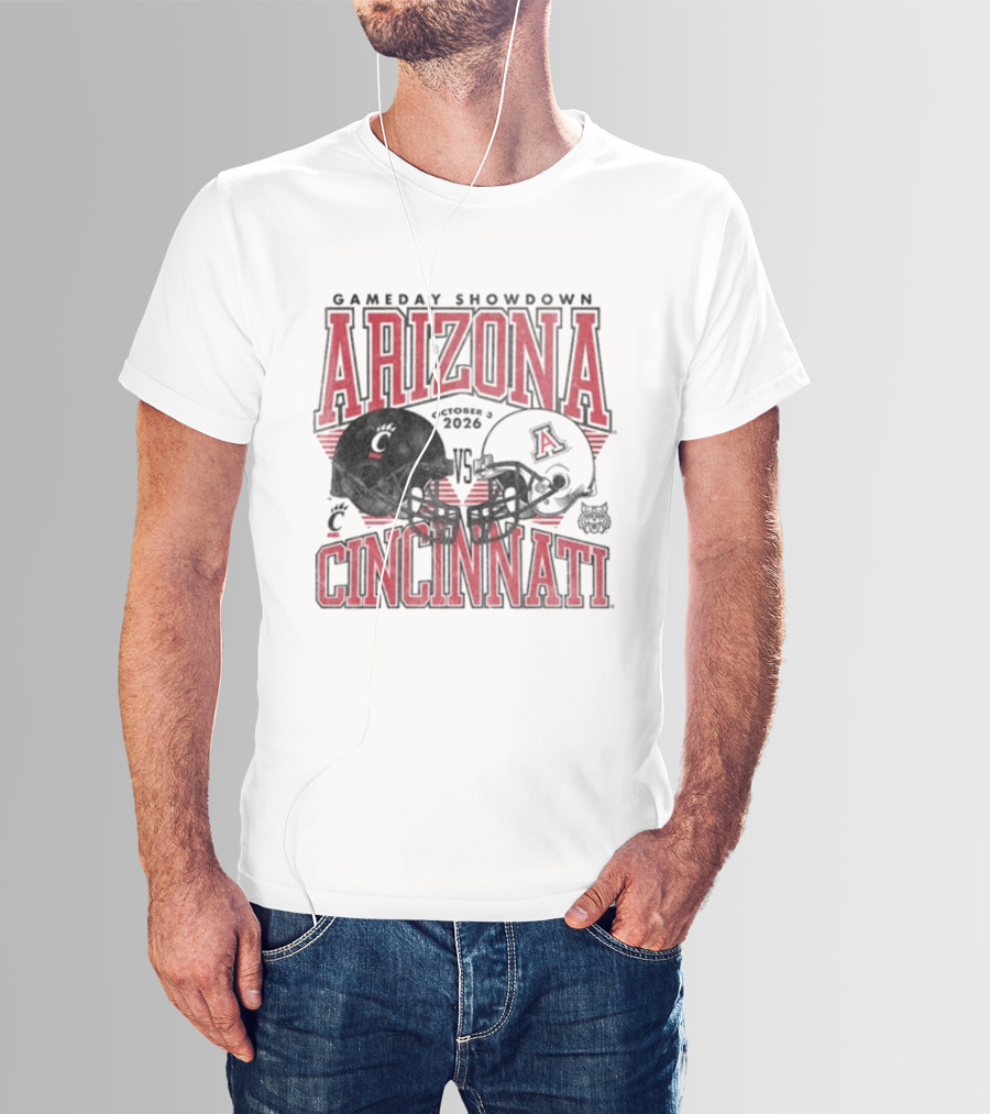 Arizona Wildcats Vs Cincinnati Bearcats October 3 2026 Football Helmet Gameday Showdown T-Shirt