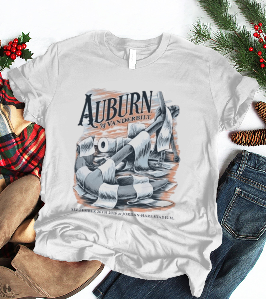 Auburn Vs Vanderbilt September 26th 2026 Jordan Hare Stadium Gameday Football Matchup Toilet Paper War Scene T-Shirt