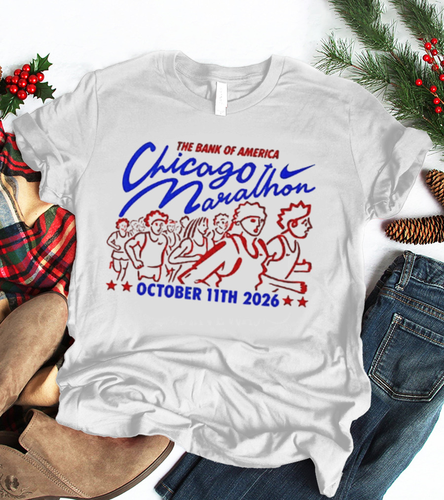 Bank Of America Chicago Marathon October 11th 2026 Event With Runners And Nike Swoosh T-Shirt