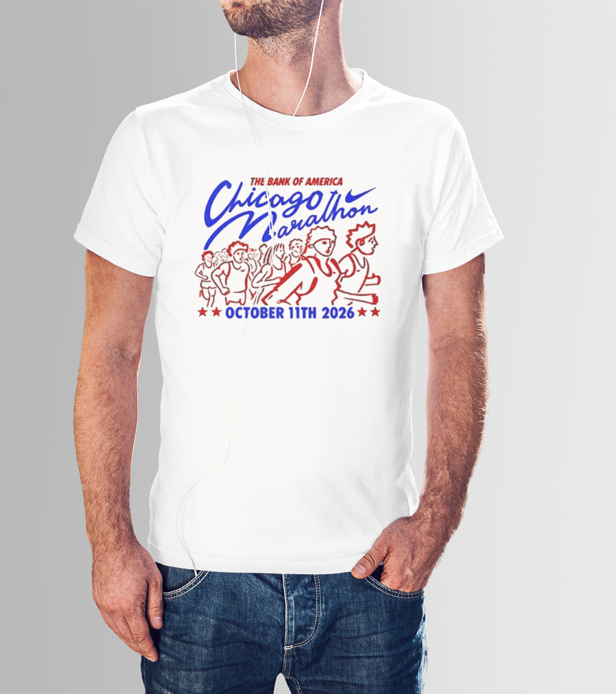 Bank Of America Chicago Marathon October 11th 2026 Event With Runners And Nike Swoosh T-Shirt