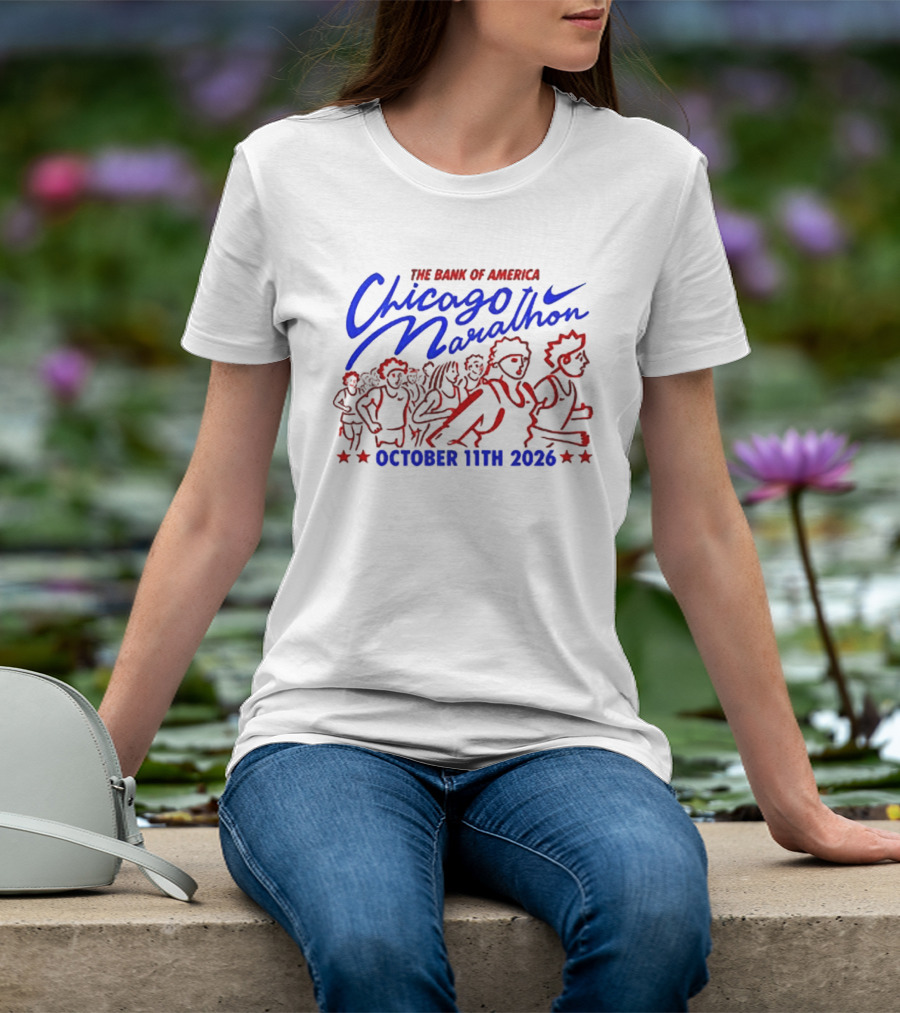 Bank Of America Chicago Marathon October 11th 2026 Event With Runners And Nike Swoosh T-Shirt