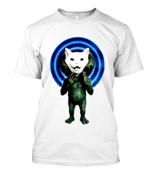 Cat Unzipping Alien Costume Sci Fi Whimsical Blue Ripple Effect T-Shirt