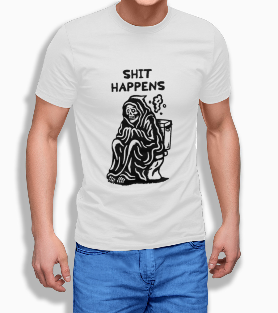 Shit Happens Grim Reaper Skeleton On Toilet T-Shirt