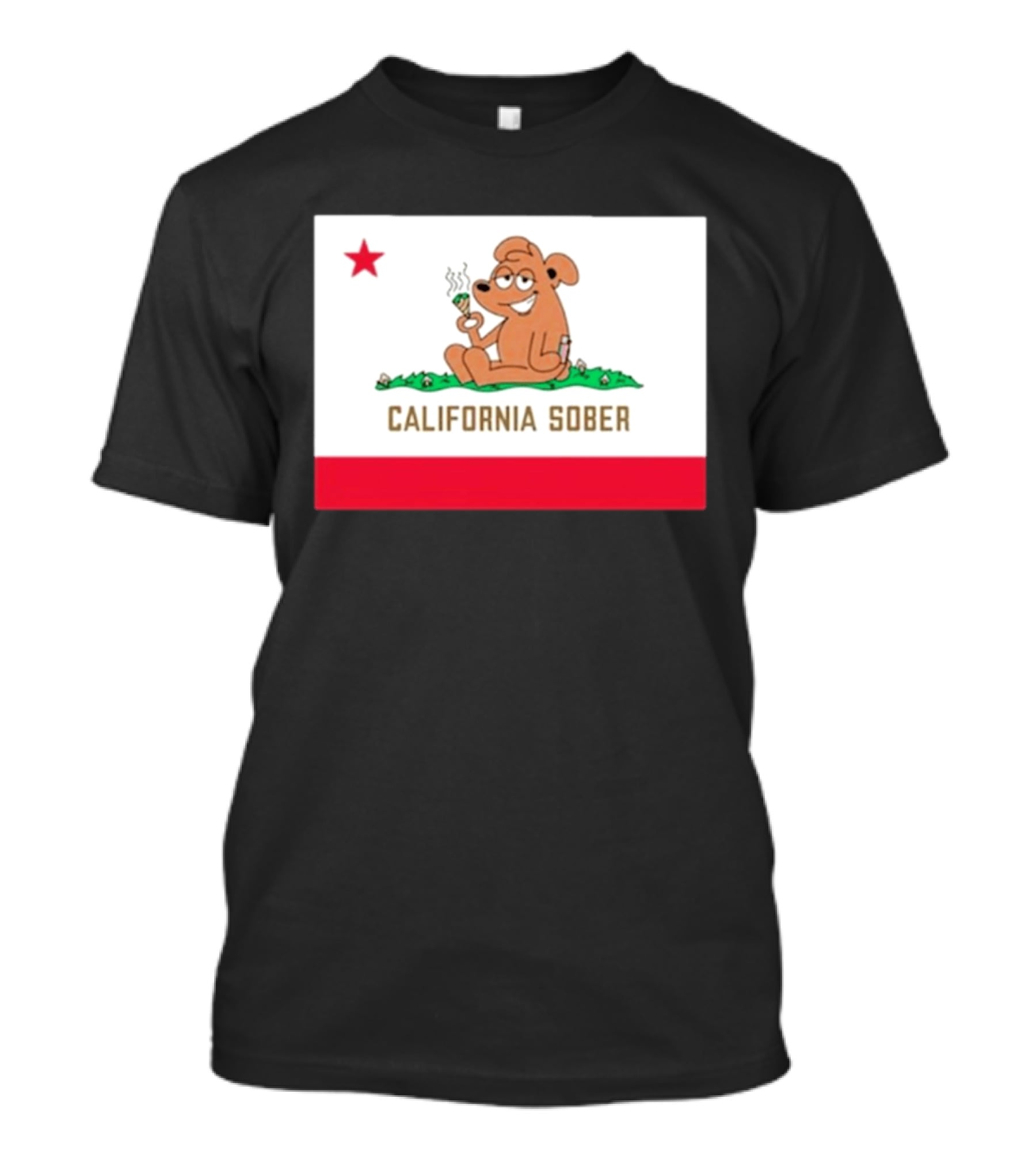 California Sober Bear With Joint And Drink State Flag T-Shirt