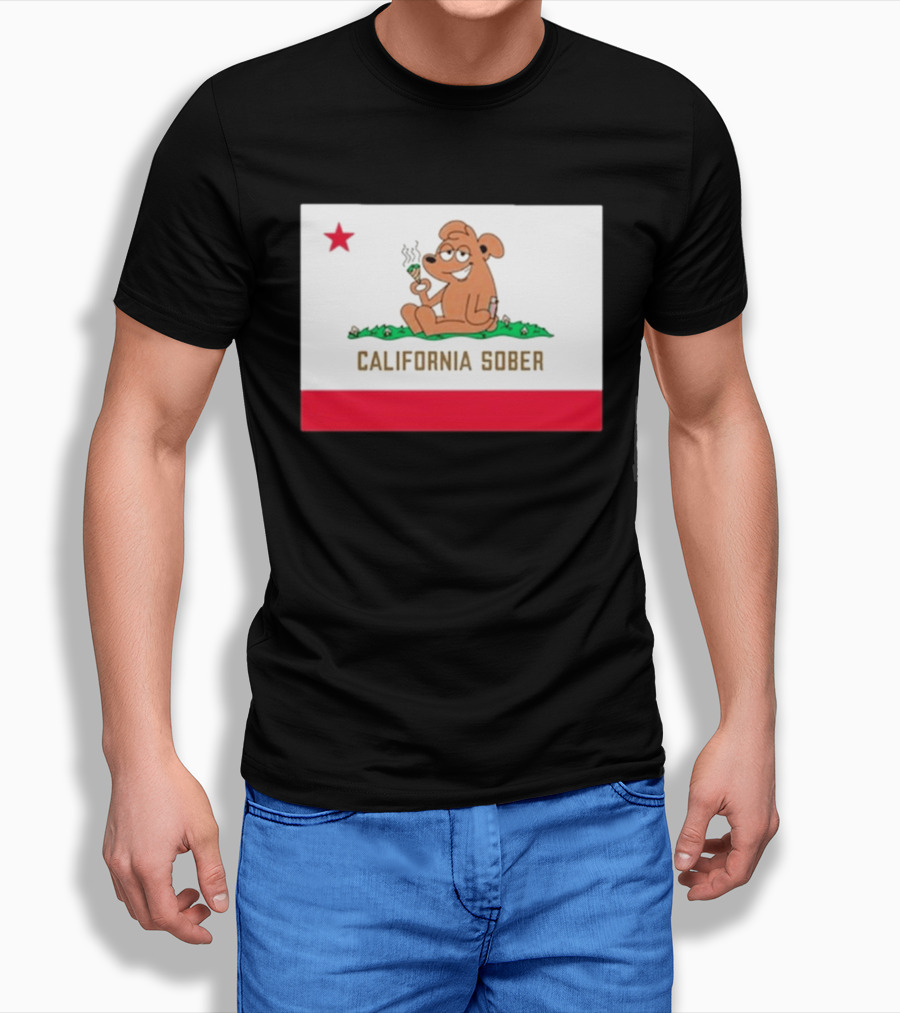 California Sober Bear With Joint And Drink State Flag T-Shirt