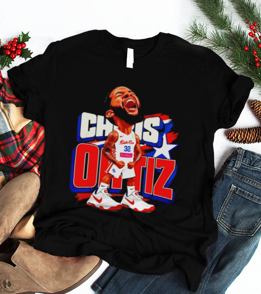 Chris Ortiz Puerto Rico Basketball Player Caricature With Jersey Number 32 Nike Sneakers T-Shirt