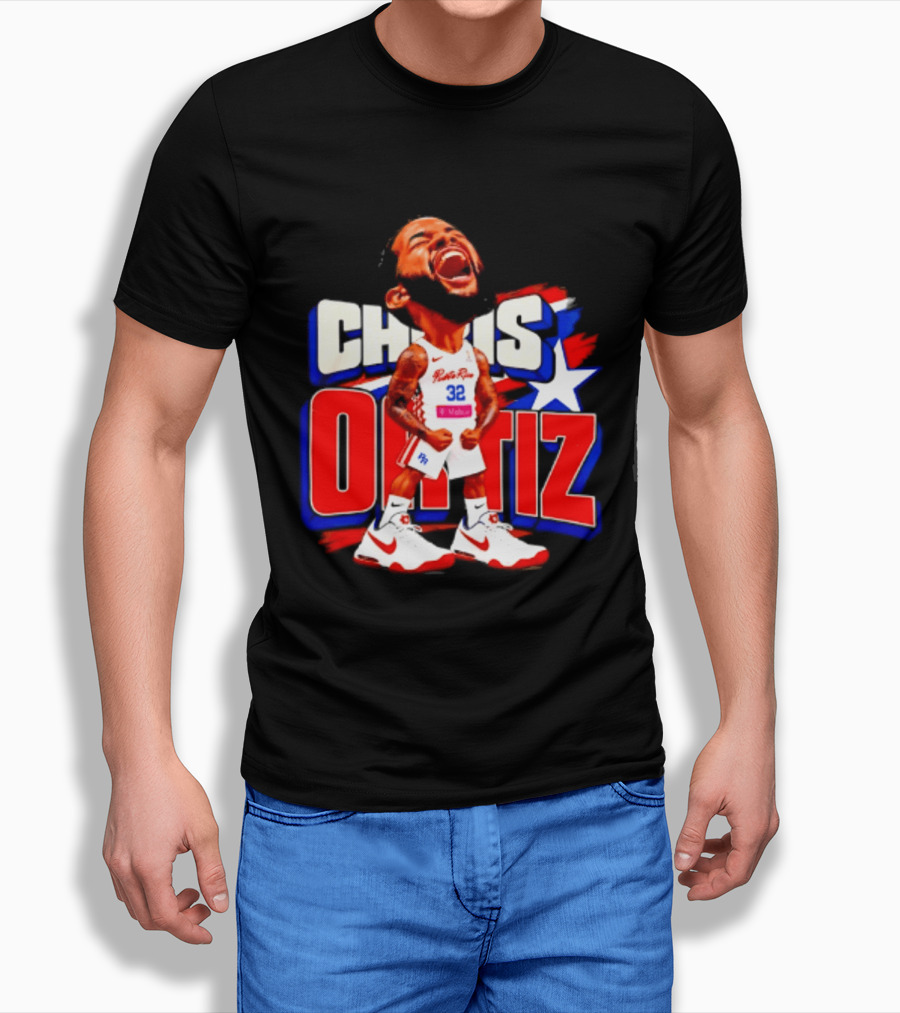 Chris Ortiz Puerto Rico Basketball Player Caricature With Jersey Number 32 Nike Sneakers T-Shirt
