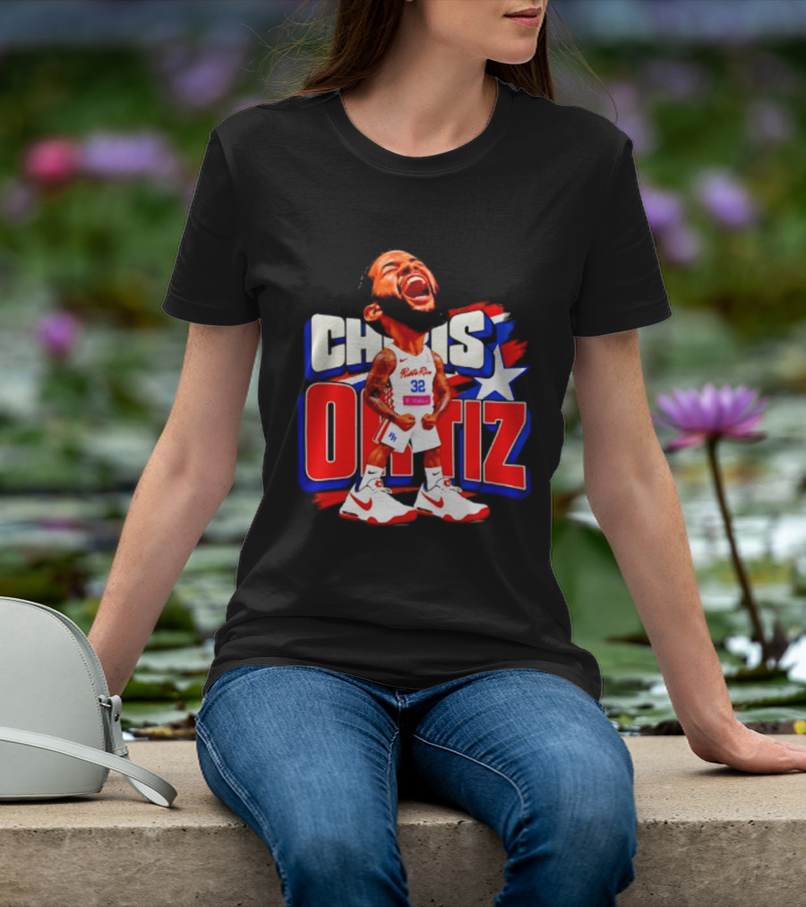 Chris Ortiz Puerto Rico Basketball Player Caricature With Jersey Number 32 Nike Sneakers T-Shirt