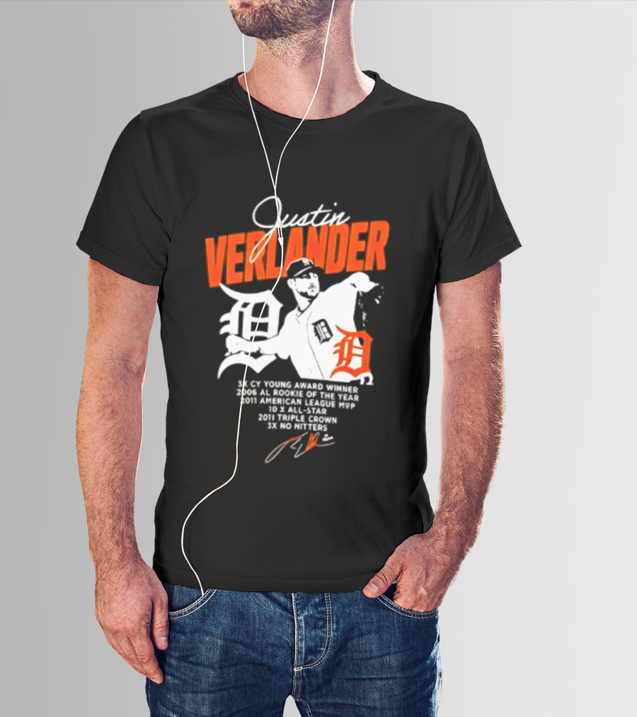 Justin Verlander 35 Detroit Tigers MLB MVP 2006 AL Rookie Cy Young T-Shirt