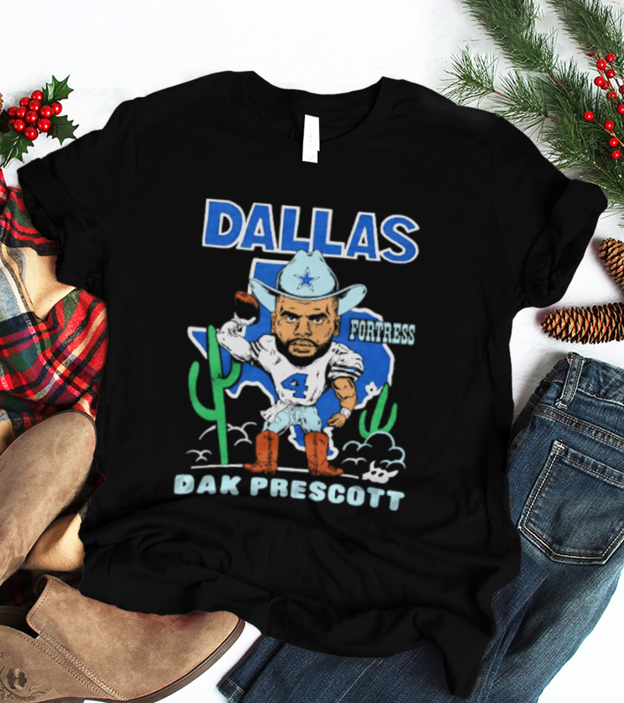 Dallas Cowboys Dak Prescott 4 Player Caricature With Cowboy Hat And Cactus T-Shirt