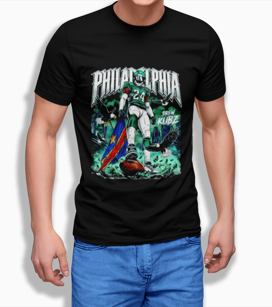 Philadelphia Eagles 24 Drew Kubz No Fly Zone Football Eagles Skyline T-Shirt