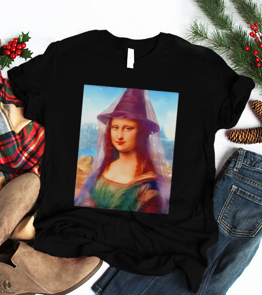 Mona Lisa Witch Hat Magical Painting Twist T-Shirt