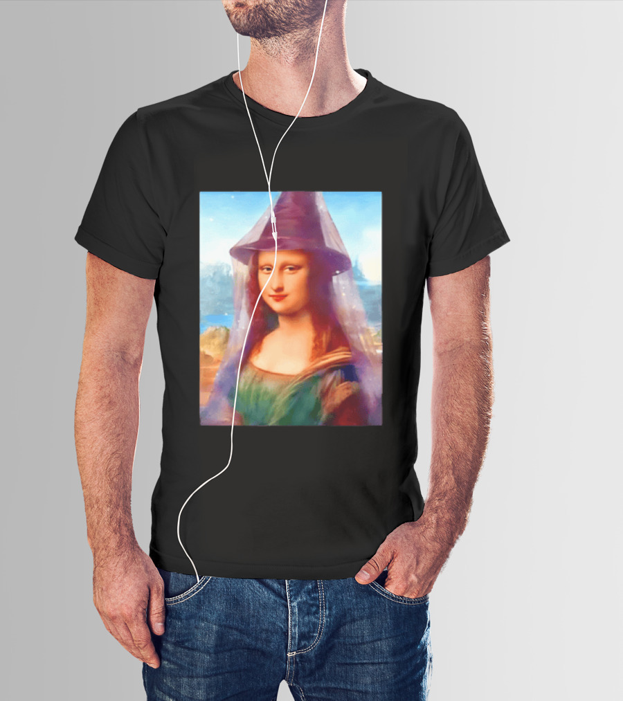 Mona Lisa Witch Hat Magical Painting Twist T-Shirt