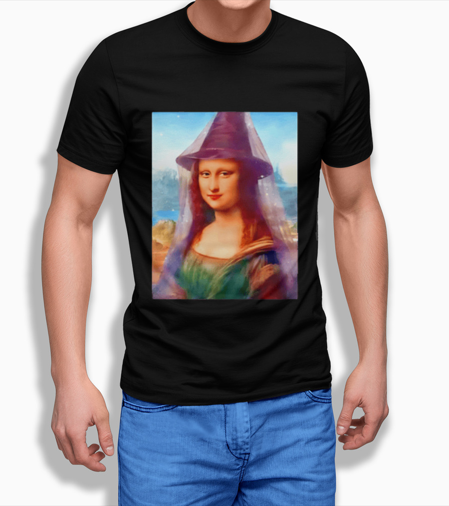 Mona Lisa Witch Hat Magical Painting Twist T-Shirt