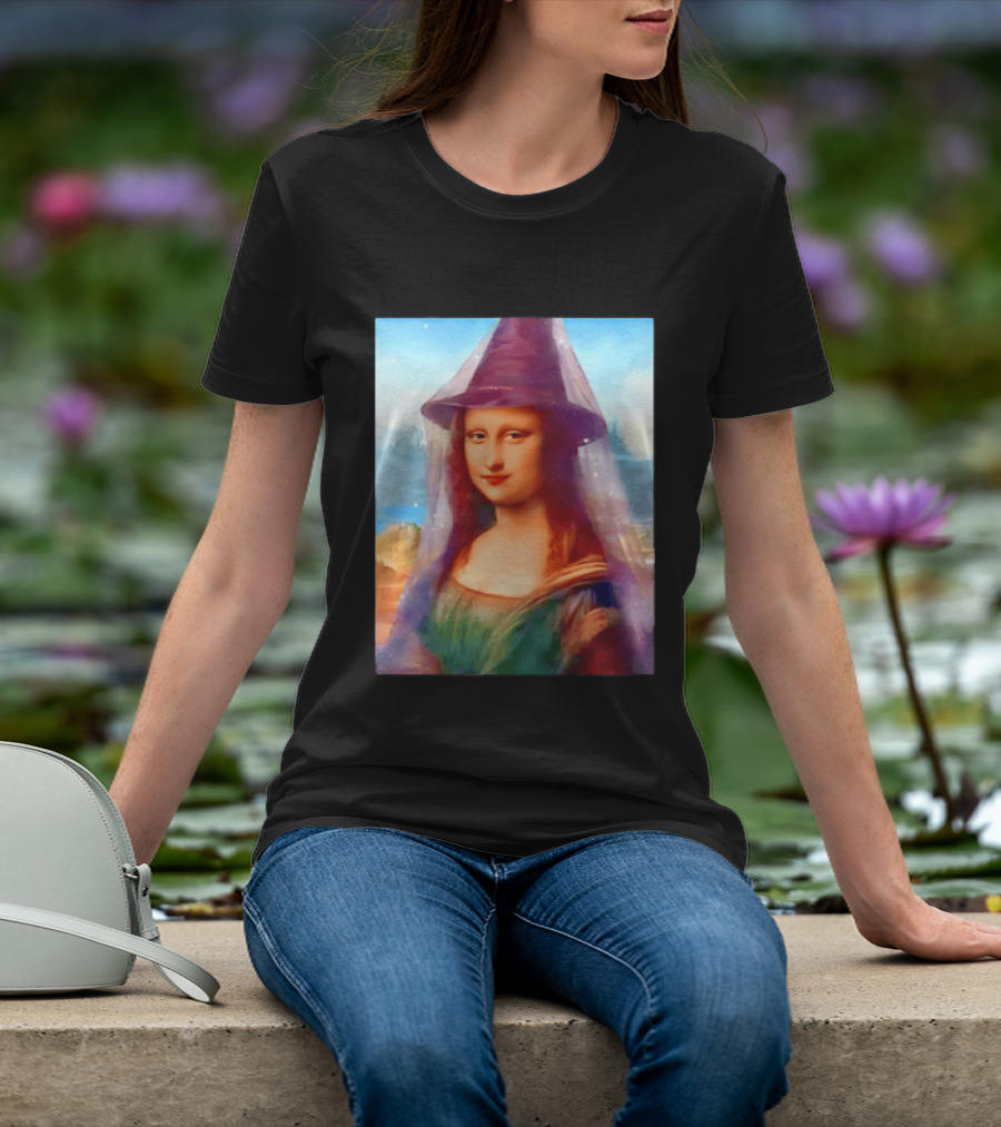 Mona Lisa Witch Hat Magical Painting Twist T-Shirt