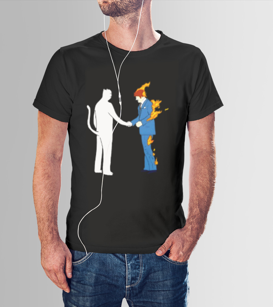 Rip N Dip Cat Handshake Burning Man Suit On Fire T-Shirt