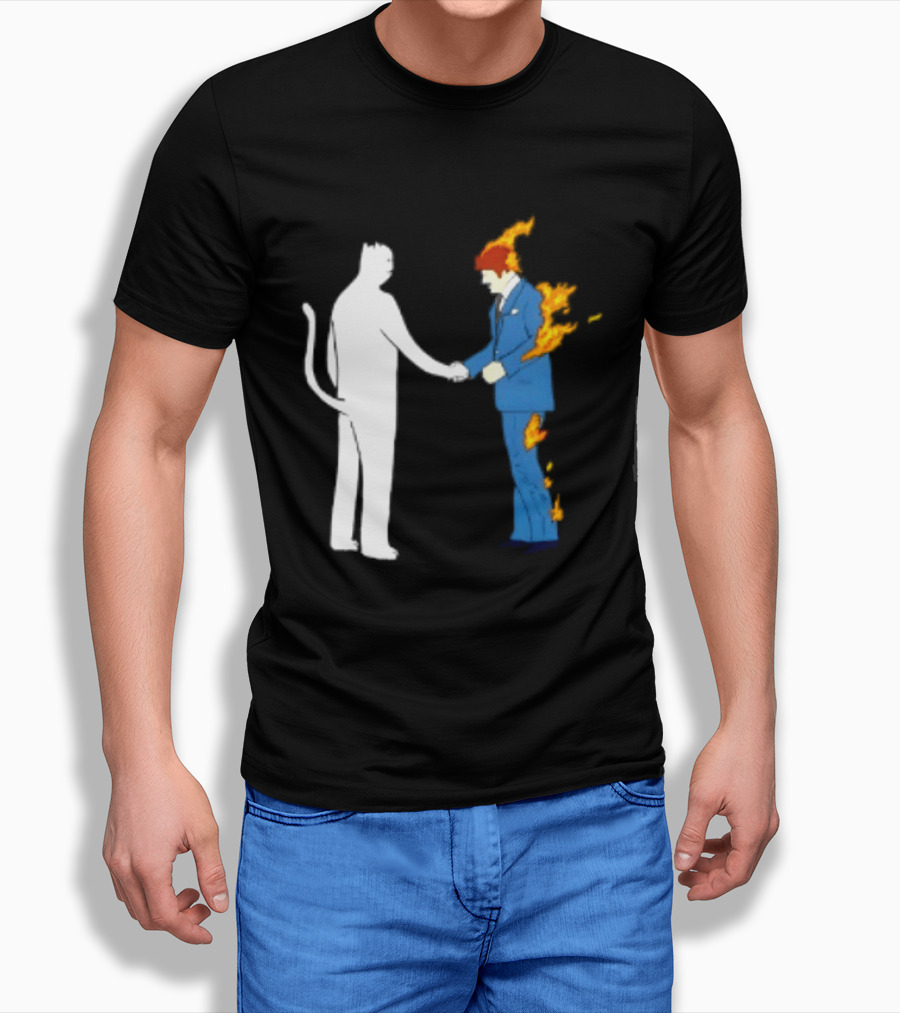 Rip N Dip Cat Handshake Burning Man Suit On Fire T-Shirt