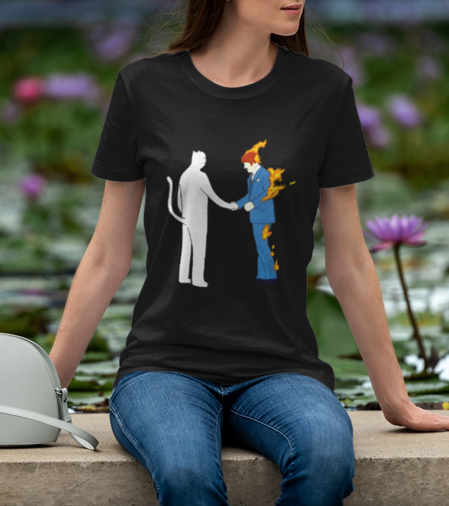 Rip N Dip Cat Handshake Burning Man Suit On Fire T-Shirt