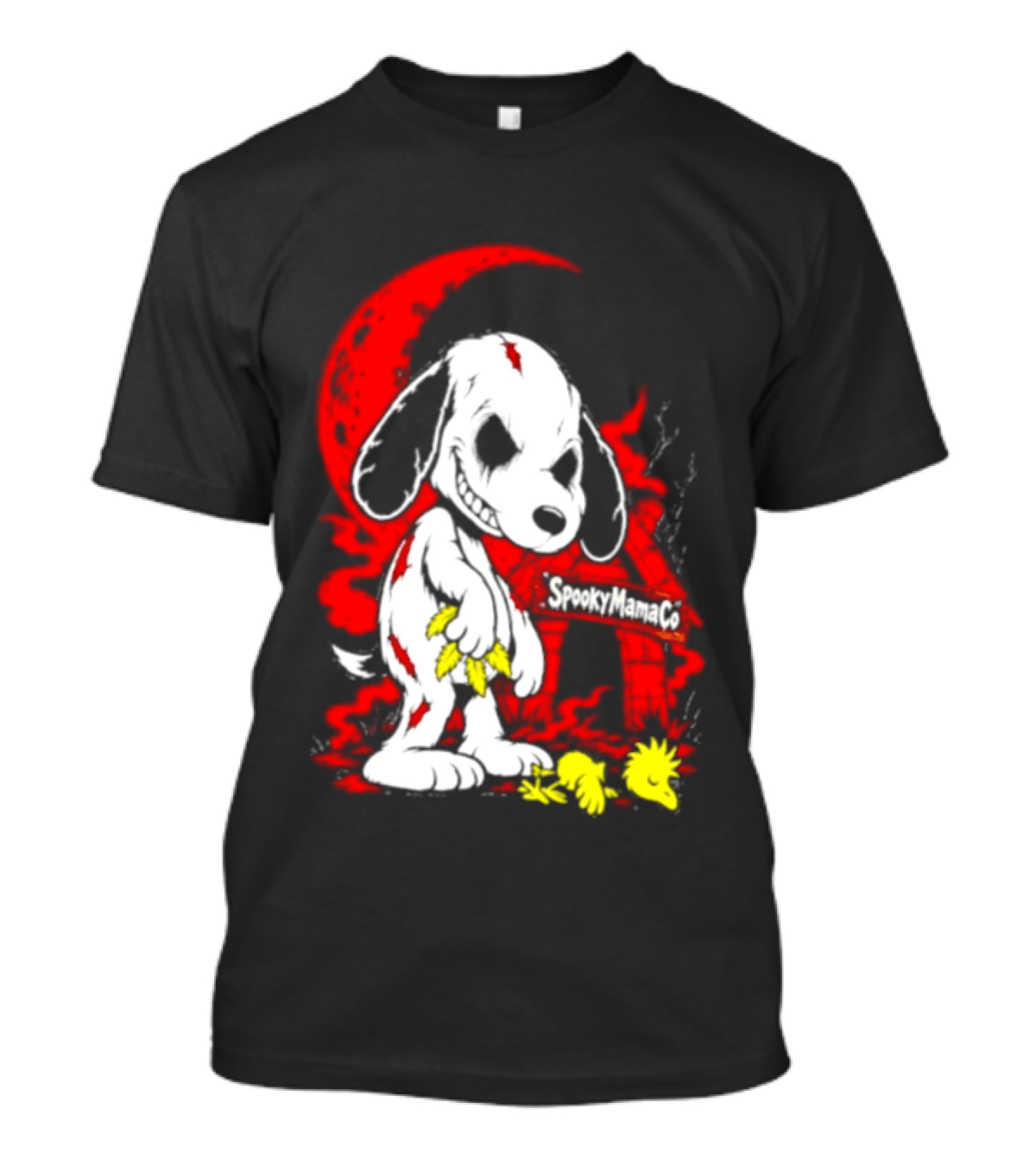 SpookyMamaCo Zombie Snoopy Woodstock Red Moon Halloween T-Shirt