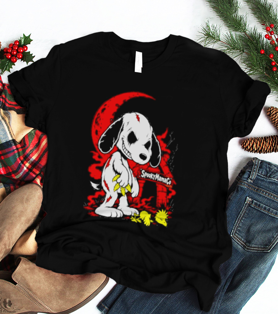 SpookyMamaCo Zombie Snoopy Woodstock Red Moon Halloween T-Shirt