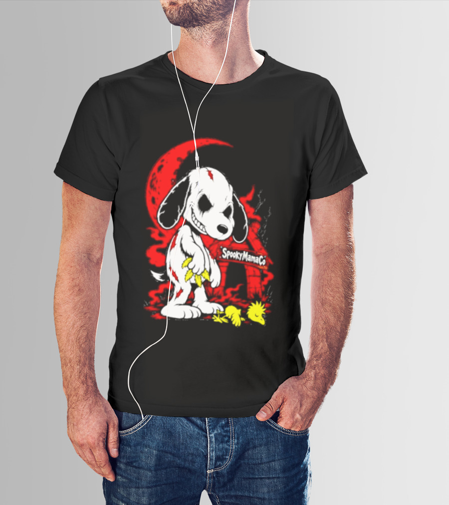 SpookyMamaCo Zombie Snoopy Woodstock Red Moon Halloween T-Shirt