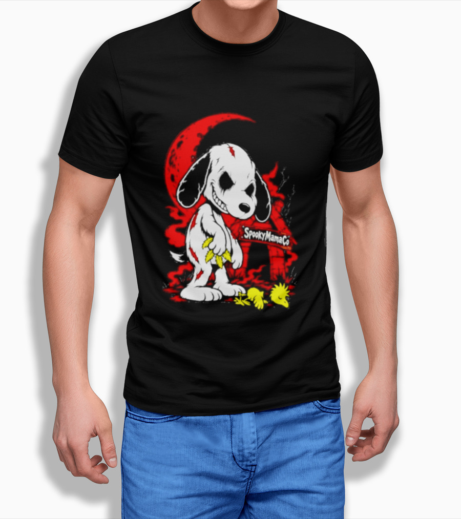 SpookyMamaCo Zombie Snoopy Woodstock Red Moon Halloween T-Shirt