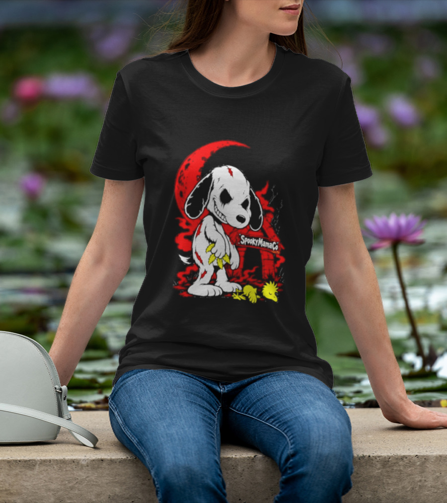 SpookyMamaCo Zombie Snoopy Woodstock Red Moon Halloween T-Shirt