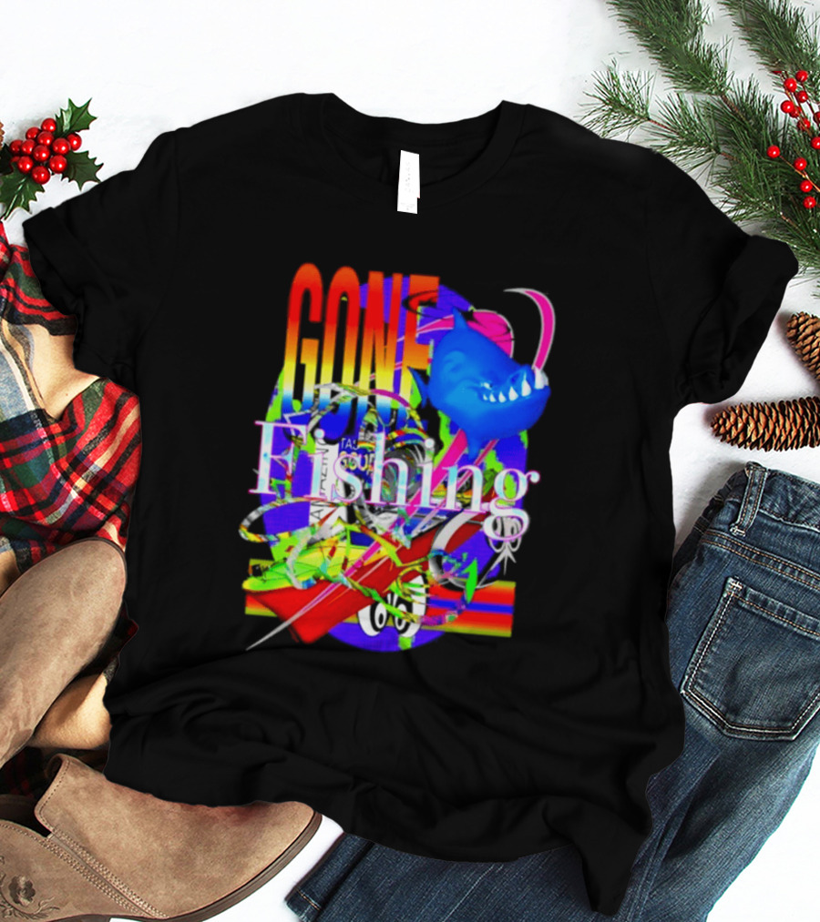Gone Fishing Shark Rainbow Kayak Adventure T-Shirt