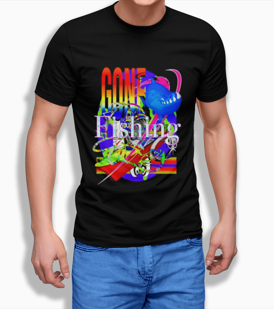 Gone Fishing Shark Rainbow Kayak Adventure T-Shirt