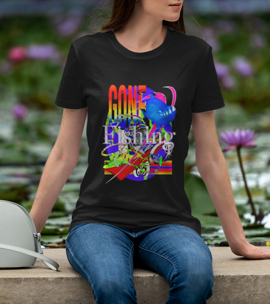 Gone Fishing Shark Rainbow Kayak Adventure T-Shirt