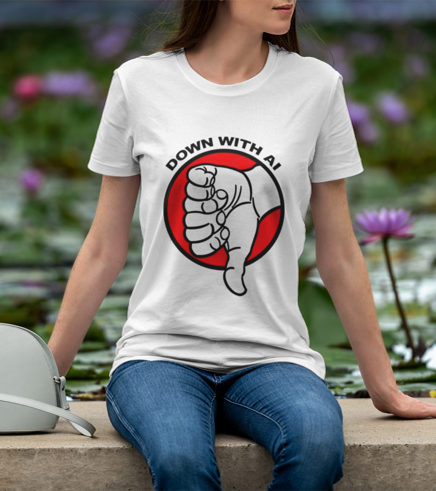 Down With AI Thumbs Down Symbol Anti Artificial Intelligence Protest T-Shirt