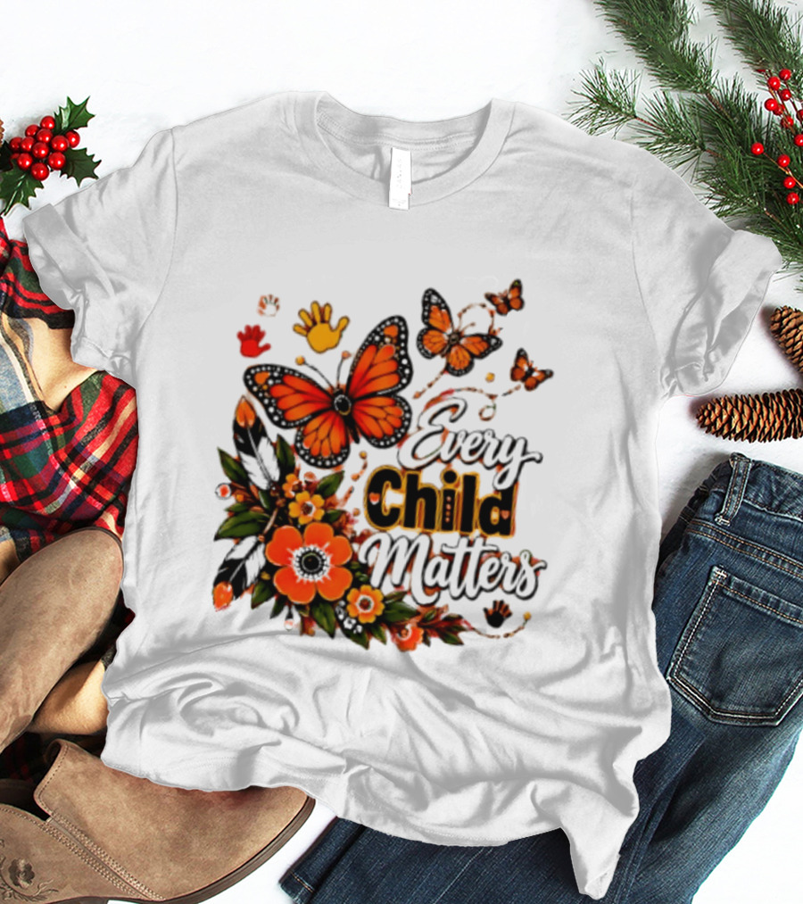 Every Child Matters Orange Butterfly Native Floral Anti Bully Kindness T-Shirt