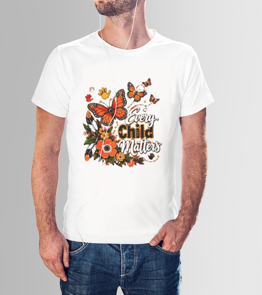 Every Child Matters Orange Butterfly Native Floral Anti Bully Kindness T-Shirt