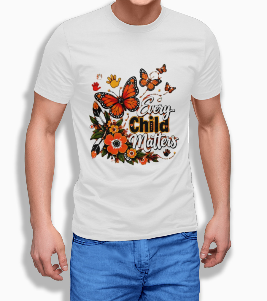Every Child Matters Orange Butterfly Native Floral Anti Bully Kindness T-Shirt