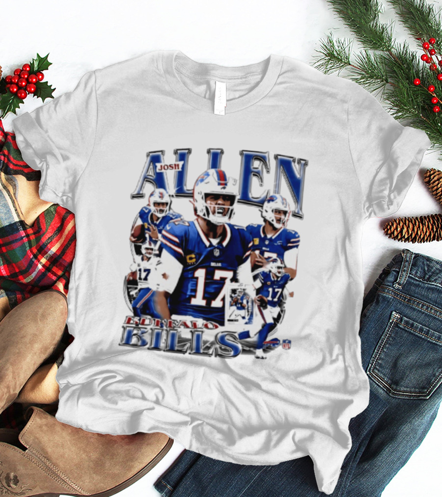 Josh Allen Buffalo Bills NFL Player Collage Featuring Number 17 Football Star T-Shirt
