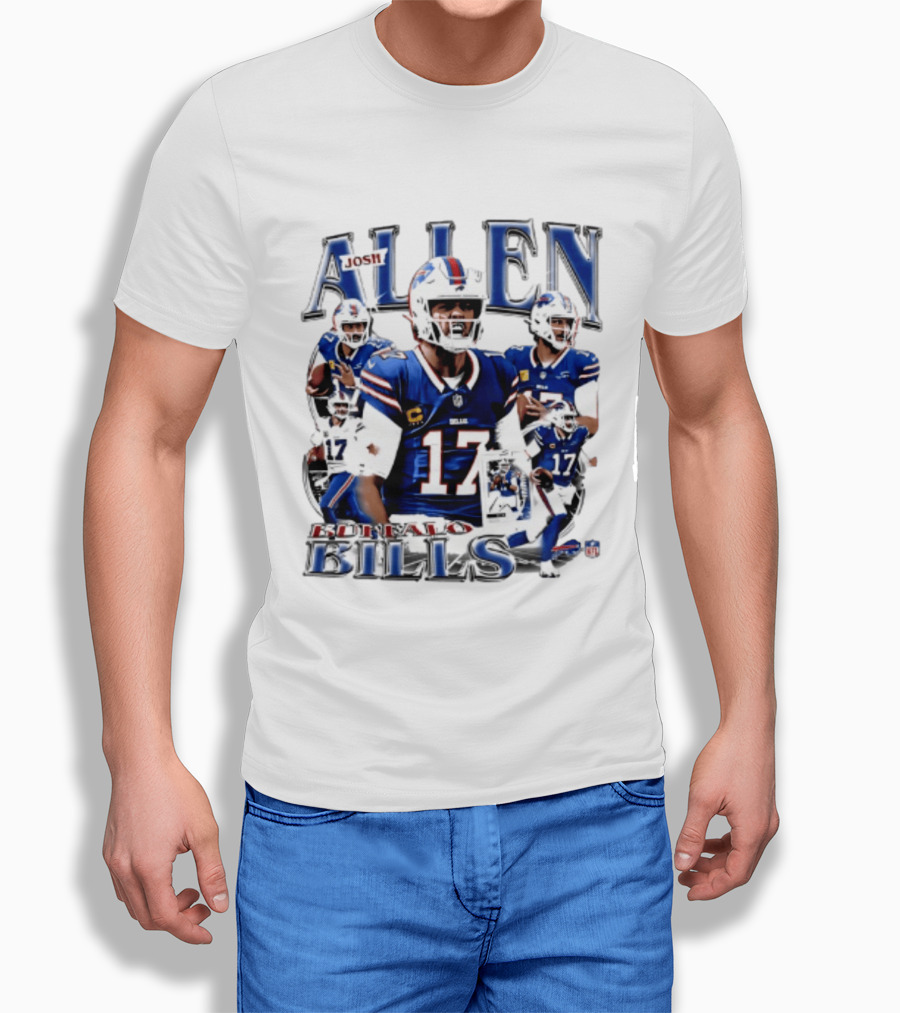 Josh Allen Buffalo Bills NFL Player Collage Featuring Number 17 Football Star T-Shirt