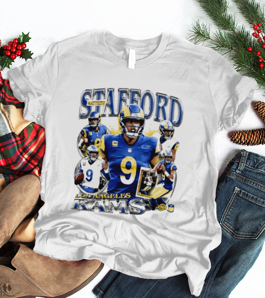 Matthew Stafford Los Angeles Rams 2026 Player Collage Number 9 Helmet Action Photos T-Shirt