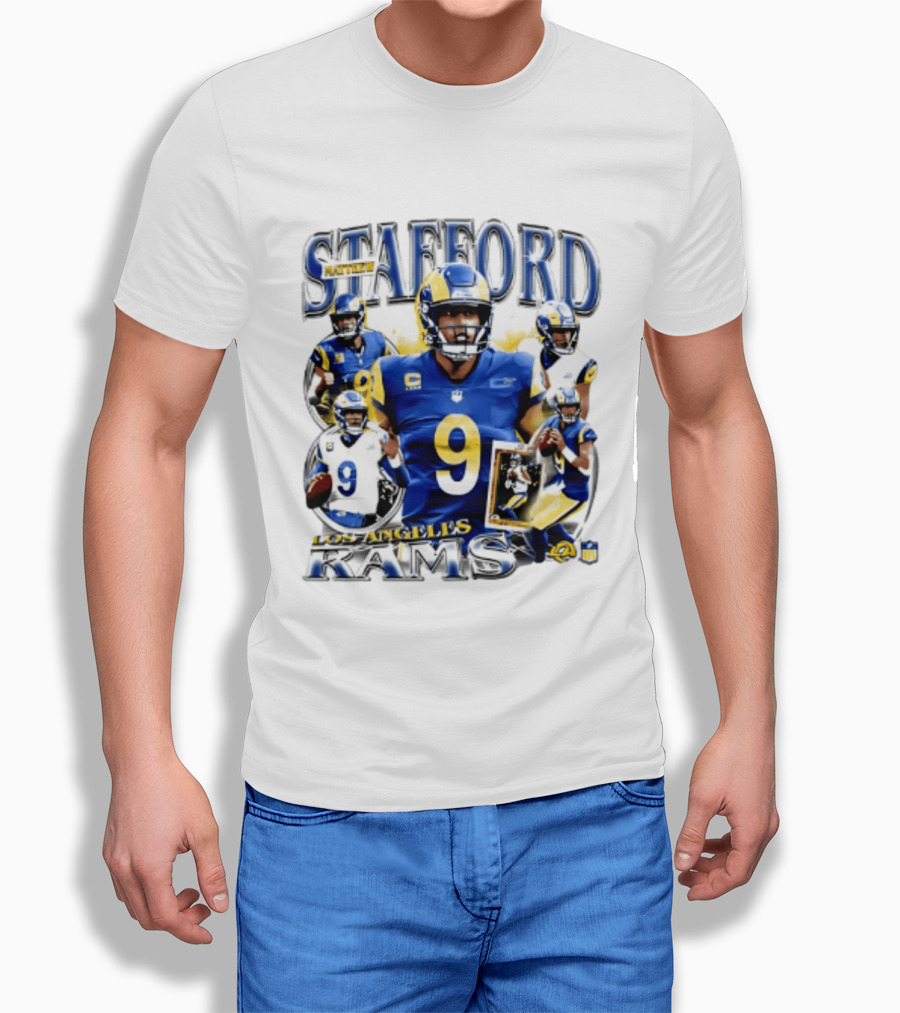 Matthew Stafford Los Angeles Rams 2026 Player Collage Number 9 Helmet Action Photos T-Shirt