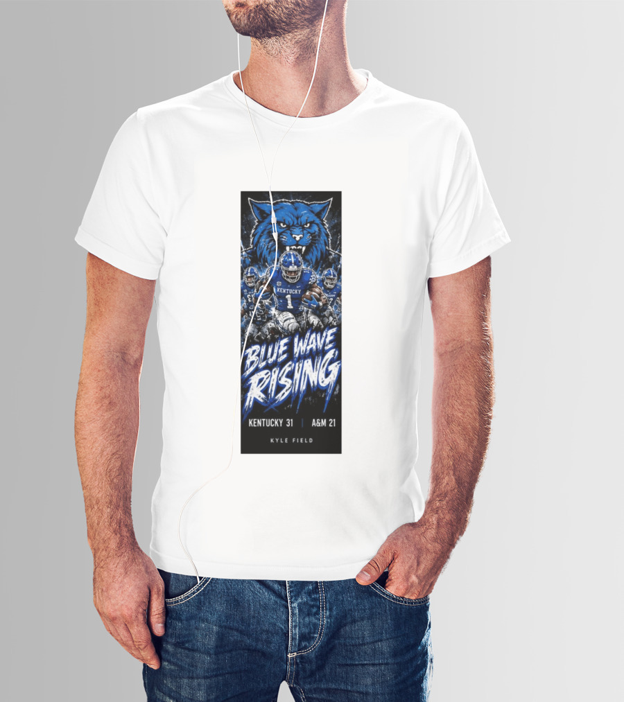 NCAA Kentucky Wildcats Blue Wave Rising 31 To 21 Victory At Texas AM Kyle Field T-Shirt