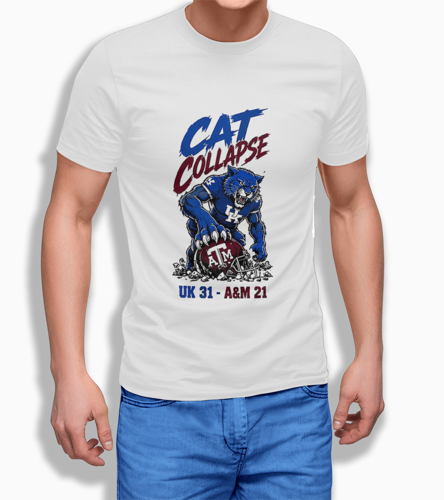 NCAA 2026 Matchup Kentucky Wildcats Vs Texas A&M Aggies Cat Collapse UK 31 A&M 21 T-Shirt