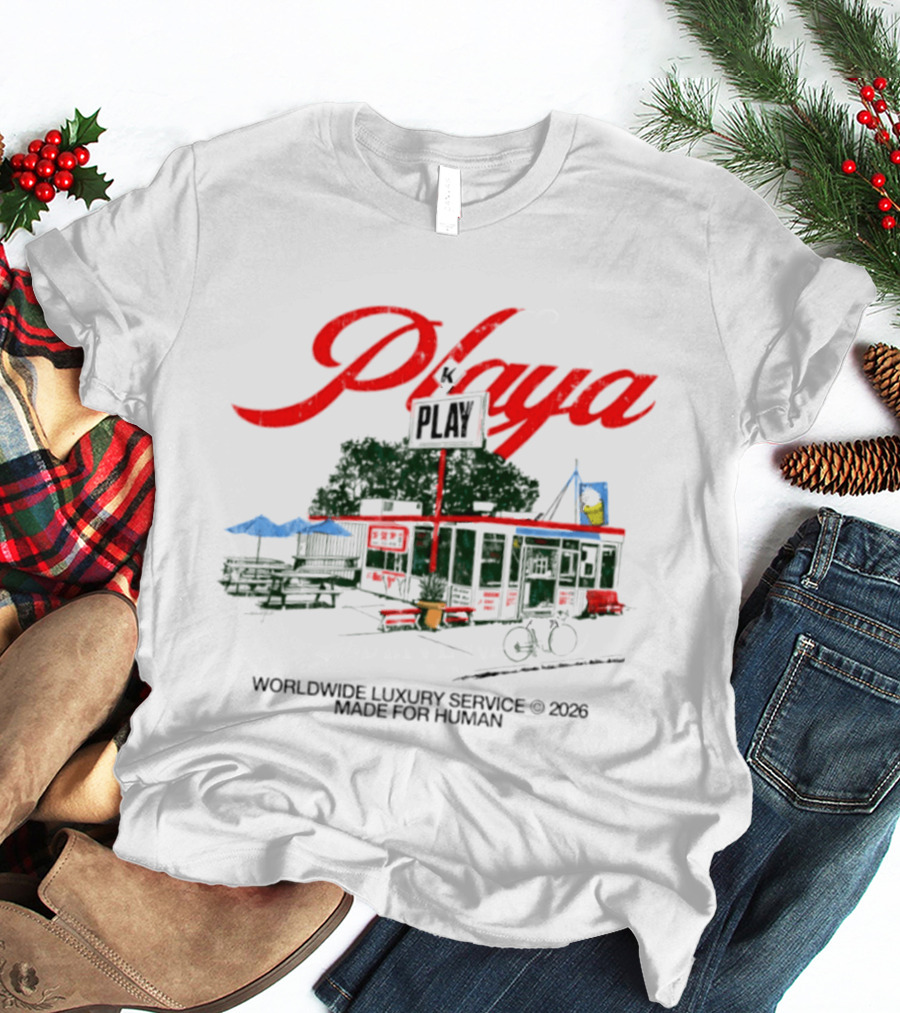 Playa K Play Worldwide Luxury Service 2026 Made For Human Bicycle Outdoor Scene T-Shirt